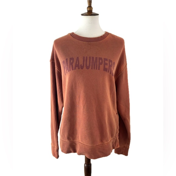 PARAJUMPERS Orange Fleece Pullover Logo Crewneck Sweatshirt Cotton Size Large - Picture 1 of 10